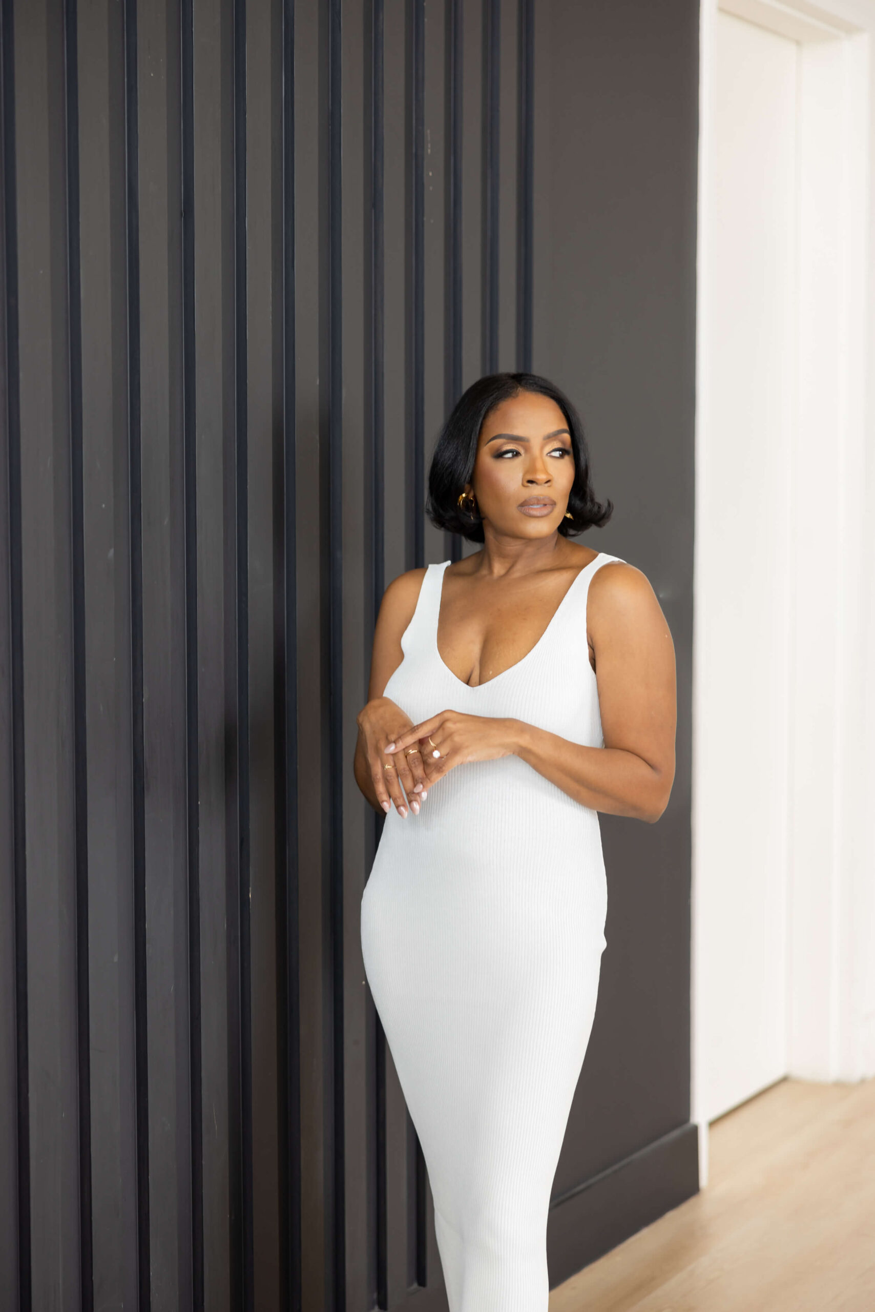 Black women in white dress